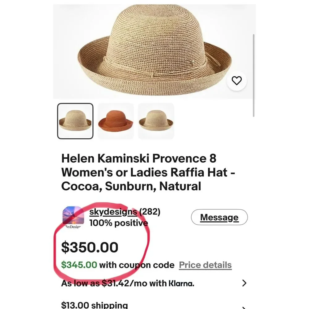 Helen Kaminski Boater Hat Natural 100% Madagascar Raffia NWOT
